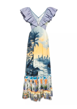 Camilla frill-neck dress - Blue