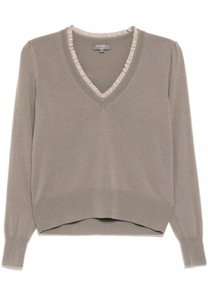 N.Peal Ruffle Trim V Neck jumper - Brown