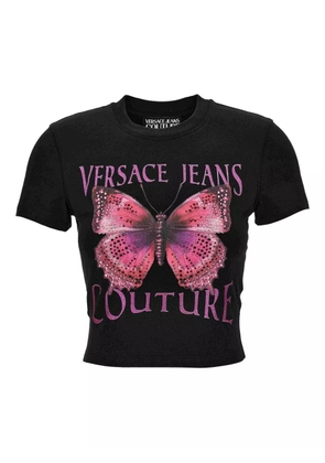 Versace Jeans Couture butterfly-embellished cropped top - Black