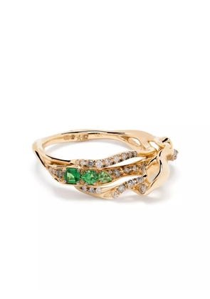 Bibi van der Velden 18kt yellow gold Exhale diamond and tsavorite stackable ring
