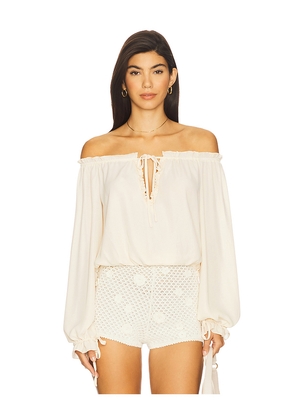 MORE TO COME Davina Off Shoulder Top in Nude. Size M. Also in S, XL, XS.