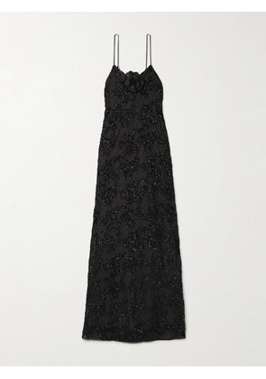 Rodarte - Appliquéd Sequin-embellished Silk-trimmed Voile Gown - Black - US0,US2,US4,US6,US8,US10