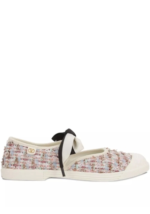 Valentino Garavani tweed bow sneakers - White