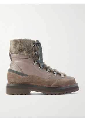 Brunello Cucinelli - Bead-embellished Shearling-trimmed Leather Ankle Boots - Gray - IT36,IT36.5,IT37,IT37.5,IT38,IT38.5,IT39,IT39.5,IT40,IT40.5,IT41