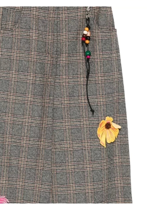 Song For The Mute floral-appliqué checked trousers - Brown