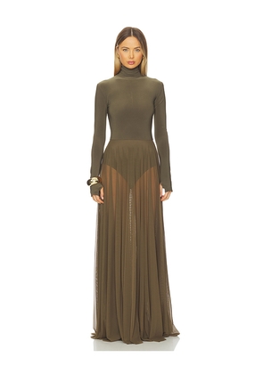 Norma Kamali x REVOLVE Long Sleeve Turtleneck Flared Gown in Dark Green. Size L. Also in M, S.