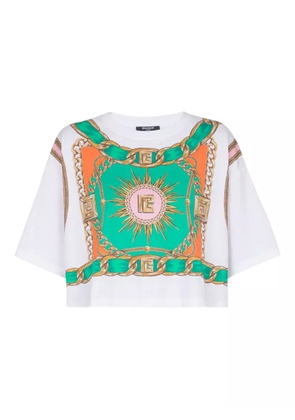 Balmain Foulard-print cropped T-shirt - White
