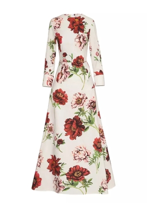 Oscar de la Renta peony-print three-quarter sleeves maxi dress - White