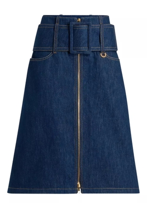 Patou zip-front belted denim skirt - Blue