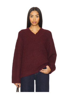 PISTOLA Talia Chunky V-Neck Long Sleeve Sweater in Wine. Size L. Also in M, S, XL.