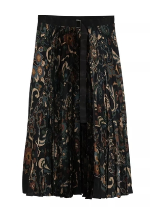 sacai pleated paisley print skirt - Blue