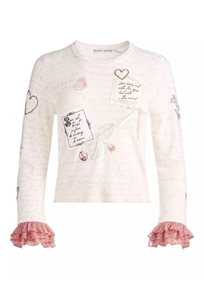 alice + olivia Carolann ruffled-cuff knitted top - White