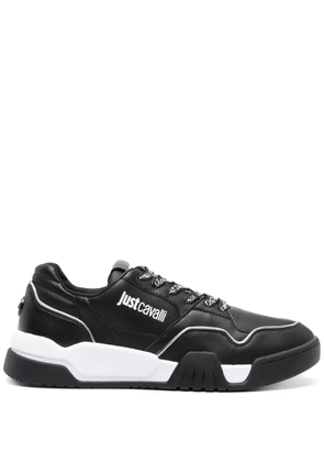 Just Cavalli logo-print metallic leather sneakers - Black