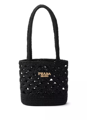 Prada logo-embroidered crochet shoulder bag - Black