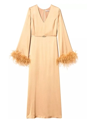 TWINSET feather-detail satin-finish maxi dress - Orange