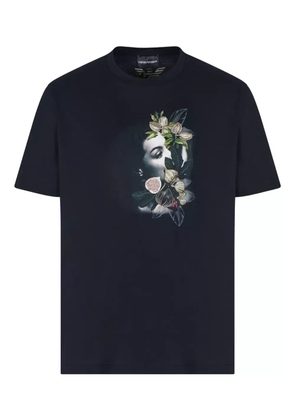 Emporio Armani floral-print portrait T-shirt - Black
