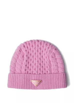 Prada cable-knit triangle-logo beanie - Pink