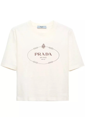 Prada logo-print cotton cropped t-shirt - Neutrals