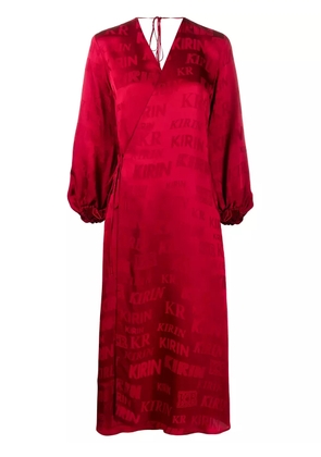 Kirin logo-print satin wrap dress - Red