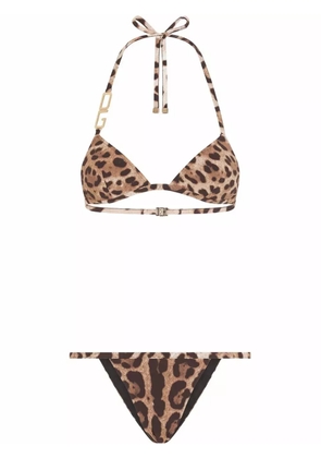 Dolce & Gabbana leopard-print triangle bikini - Brown
