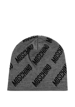 Moschino logo-pattern beanie - Grey