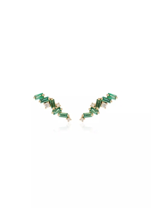 Suzanne Kalan 18kt yellow gold emerald and diamond stud earrings - Green