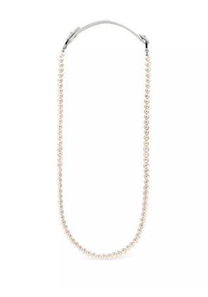 OBSIDIAN pearl leather necklace - White