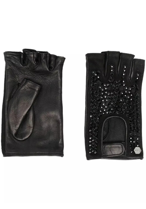 Philipp Plein crystal-embellished leather gloves - Black