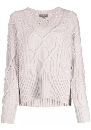 N.Peal V-neck cable-knit jumper - Grey