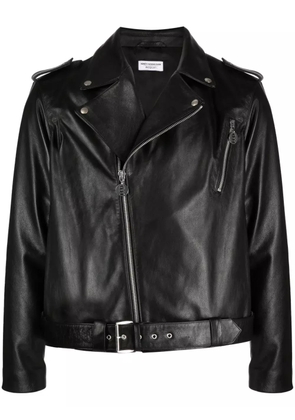 Honey Fucking Dijon slogan-print leather biker jacket - Black
