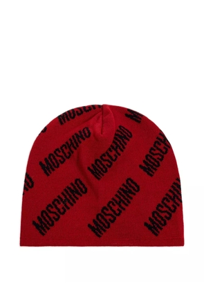 Moschino logo-pattern beanie - Red