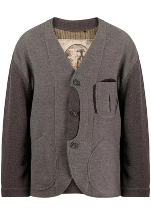 Ziggy Chen patchwork-design V-neck jacket - Grey