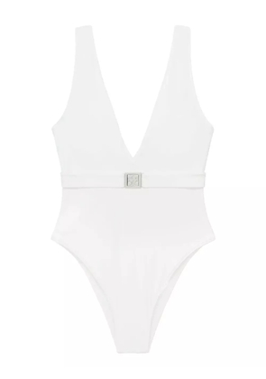 Tory Burch belted V-neck swimsuit - White
