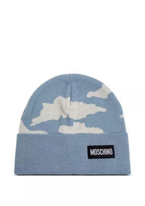 Moschino cloud-print wool beanie - Blue