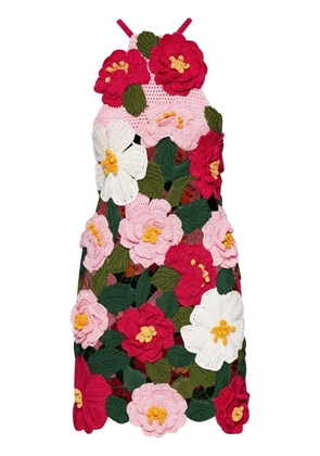 Oscar de la Renta Camellia crochet-knit halterneck minidress - Pink