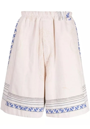 By Walid floral-embroidered linen drop-crotch shorts - Neutrals