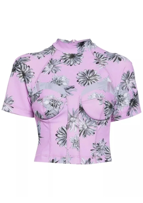 Natasha Zinko floral-print cut-out top - Purple
