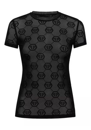 Philipp Plein monogram-pattern tulle T-shirt - Black