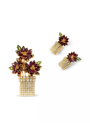 Jennifer Gibson Jewellery 1980s x Vasari Flower Pot Demi-Parure brooch & earrings - Gold