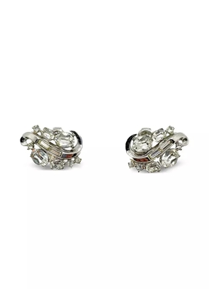 Jennifer Gibson Jewellery 1940's Vintage Crown Trifari Crystal Swirl earrings - Silver