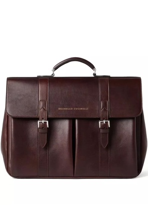 Brunello Cucinelli double-buckle leather briefcase - Red