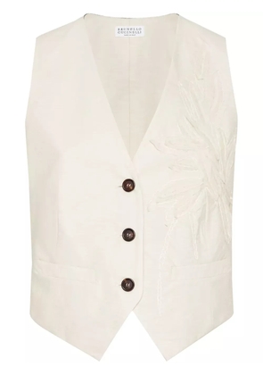 Brunello Cucinelli Flora-appliqué waistcoat - Neutrals