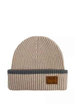 Paul Smith ribbed logo-patch beanie - Neutrals
