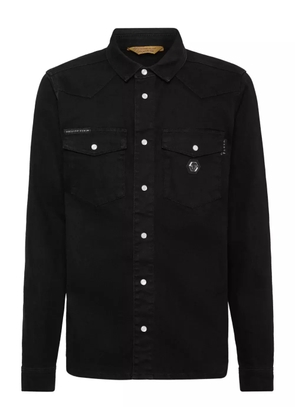 Philipp Plein logo-plaque denim shirt - Black