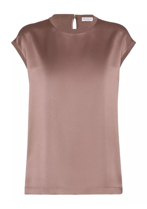 Brunello Cucinelli satin T-shirt - Brown