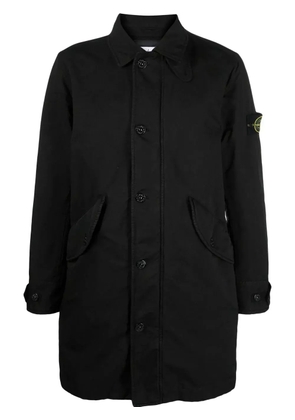 Stone Island logo-patch single-breasted coat - Black