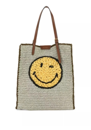 Anya Hindmarch smiley-motif woven tote bag - Neutrals