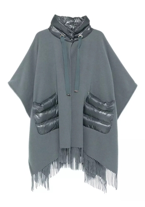 Herno quilted-pocket fringed poncho - Blue