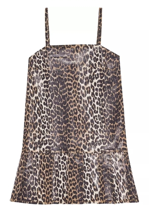 GANNI foiled-finish printed mini dress - Brown