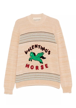 Valentino Garavani pegasus-embroidered striped sweater - Neutrals